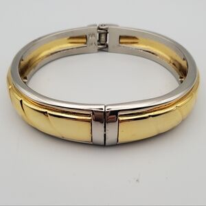 Vintage Gold Plated Sterling Silver Hinged Clamp Bangle Bracelet Ribbed Design